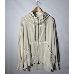 We The Free Free People Camden Hoodie Womens Medium Full Zip Oversized White